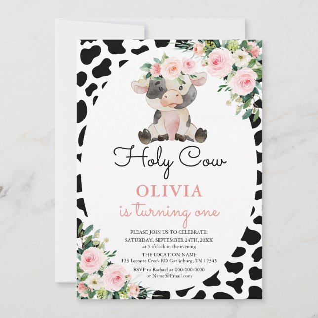 Holy Cow Girl Rose Floral Farm Invitation Annivers (Devant)