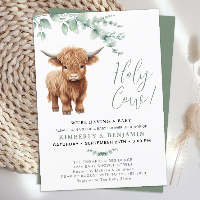 Holy Cow Greenery Highland Cow Couples Kinderdusch Einladung (Von Creator hochgeladen)