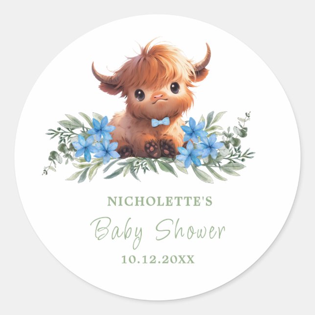 HOLY COW HIGHLAND MODERN BLAUE BABY DUSCHE RUNDER AUFKLEBER (Vorderseite)