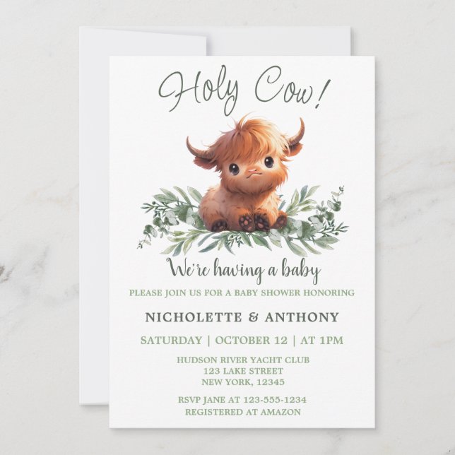 HOLY COW HIGHLAND MODERN COUPLES BABY SHOWER EINLADUNG (Vorderseite)