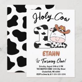 Holy Cow I'm One Boy 1st Birthday Party Invitation Einladung