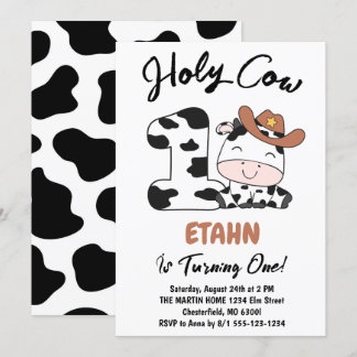 Holy Cow I'm One Boy 1st Birthday Party Invitation Einladung