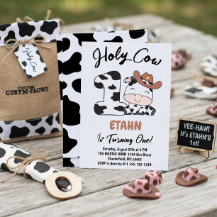 Holy Cow I'm One Boy 1st Birthday Party Invitation Einladung