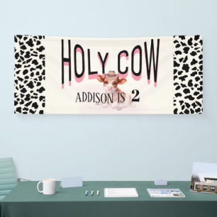 Holy Cow I'm Two Cow Print Anniversaire Bannière