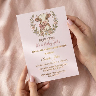 Holy Cow It's a Baby Girl Shower Einladung