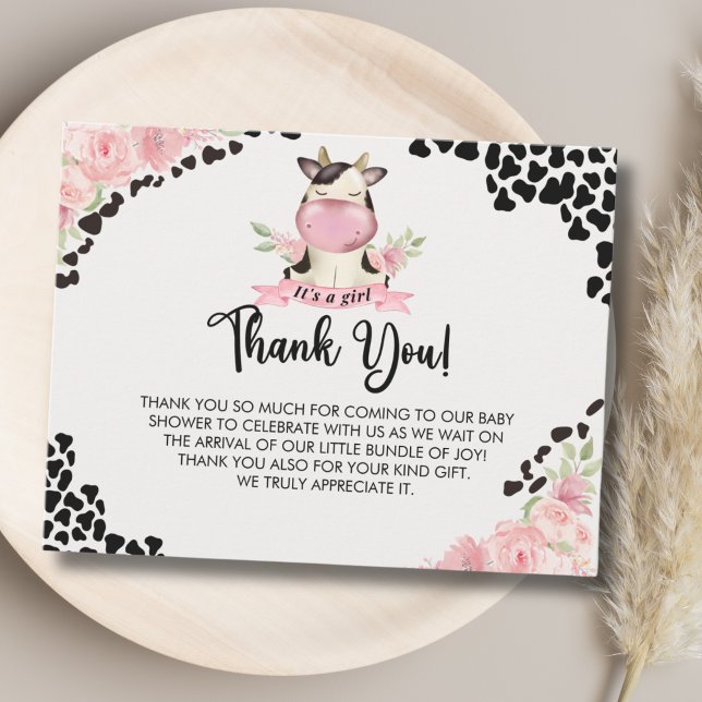 Holy Cow It's a Girl Cute Cow Baby shower Dankeskarte (Von Creator hochgeladen)