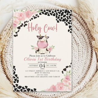 Holy Cow It's a Girl Cute Cow Birthday Girl Einladung
