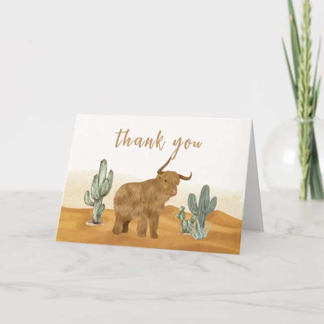 Holy Cow Minimal Boho Cactus Desert Baby Shower Dankeskarte (Vorderseite)