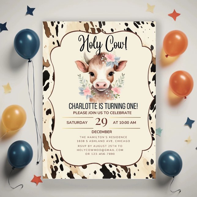 holy cow party invitations 2nd birthday cow party  (Créateur téléchargé)