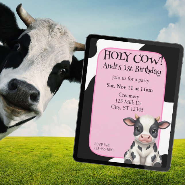 Holy Cow, pink, cow 1st Birthday Einladung (Von Creator hochgeladen)
