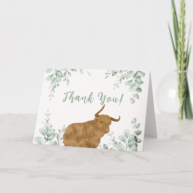 Holy Cow Rustic Boho Greenery Baby Dusche Dankeskarte (Vorderseite)