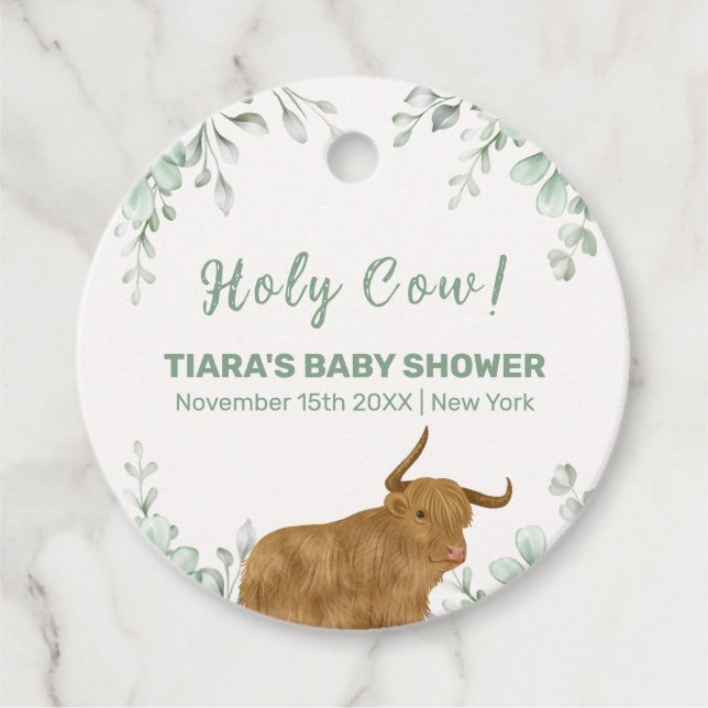 Holy Cow Rustic Boho Greenery Baby Dusche Geschenkanhänger (Vorderseite)