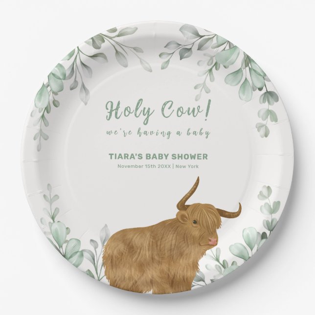 Holy Cow Rustic Boho Greenery Baby Dusche Pappteller (Vorderseite)