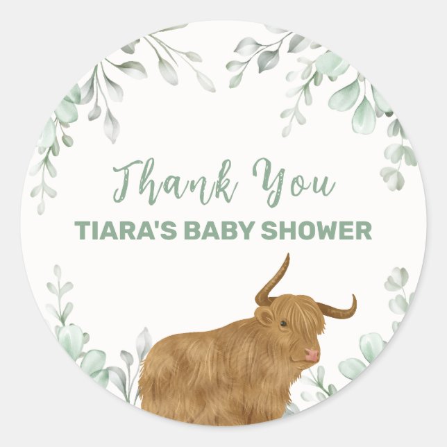 Holy Cow Rustic Boho Greenery Baby Dusche Runder Aufkleber (Vorderseite)
