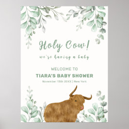 Holy Cow Rustic Boho Greenery Baby Dusche Willkomm Poster