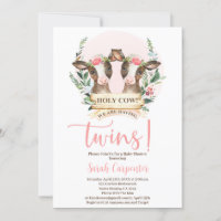 Holy Cow Twins Baby shower girl Invitation