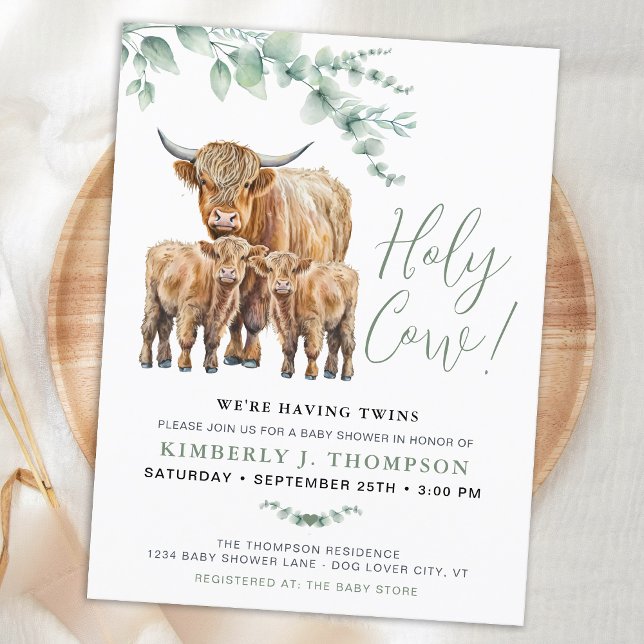 Holy Cow Twins Highland Calf Greenery Baby Dusche Postkarte (Von Creator hochgeladen)