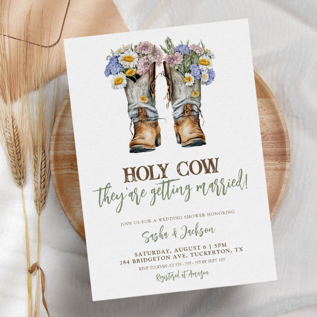 Holy Cowboy Cowboy Boots Wedding Couple Dusche Einladung (Von Creator hochgeladen)