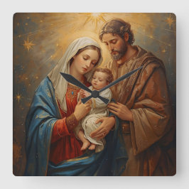Holy Family Christmas Wall Clock For Peaceful Holi Quadratische Wanduhr