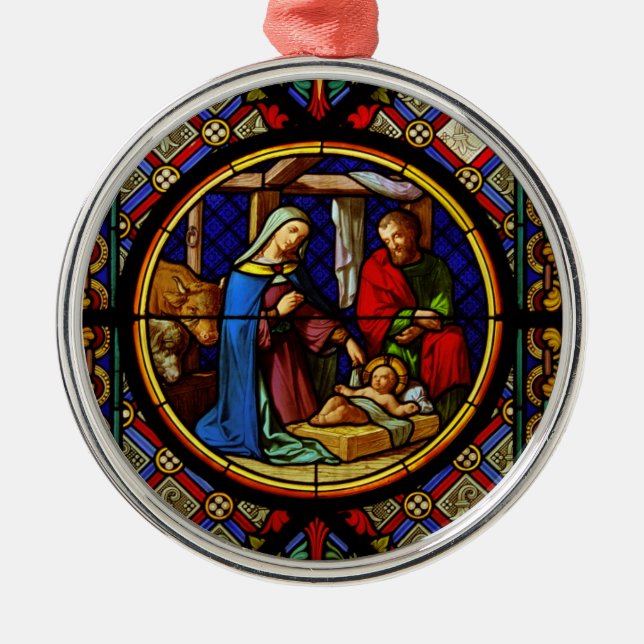 Holy Family Stained Glass  Ornament Aus Metall (Vorne)