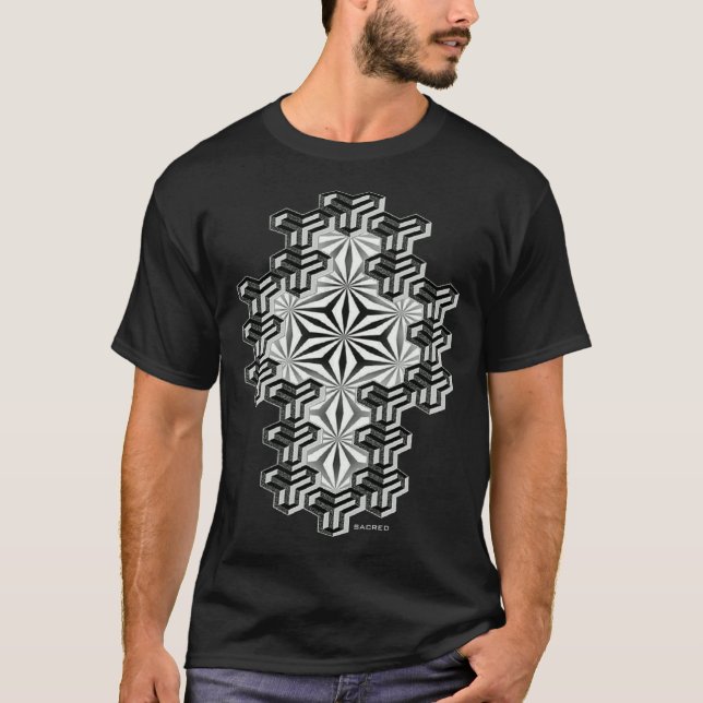 Holy Geometry Hexagon Dotwork Mandala Cluster T-Shirt (Vorderseite)