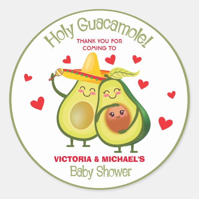 Holy Guacamole Avocado Babydusche Fiesta Stickers (Vorderseite)