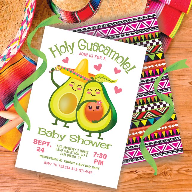 Holy Guacamole Avocado Kinderdusche Fiesta Mädchen Einladung (Von Creator hochgeladen)