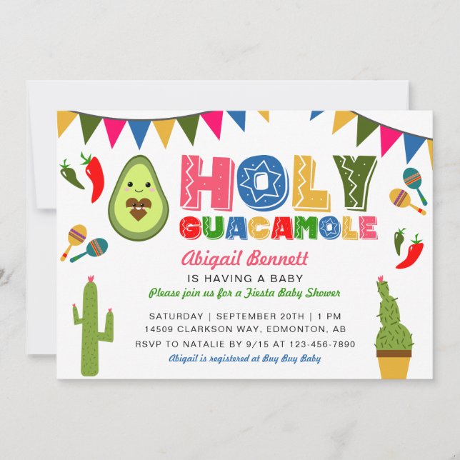 Holy Guacamole Fiesta Baby Shower Kawaii Avocado Einladung (Vorderseite)