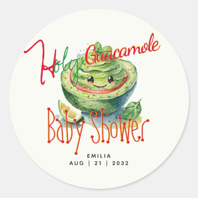Holy Guacamole Fiesta Babydusche CUSTOM Runder Aufkleber (Vorderseite)