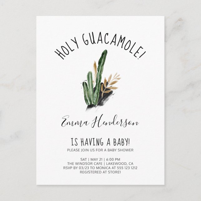 Holy Guacamole Mexican Cactus Baby Shower Einladungspostkarte (Vorderseite)