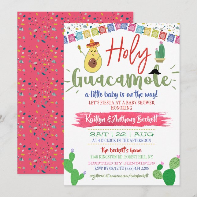 Holy Guacamole Mexican Fiesta Baby Dusche Einladung (Vorne/Hinten)