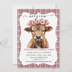 Holy Highland Cow Birthday Pink Einladung