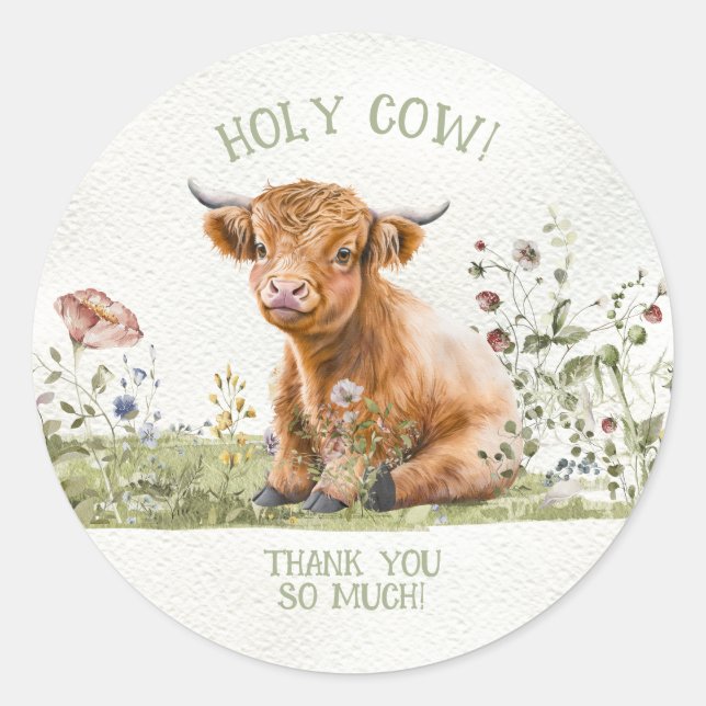Holy Highland Cow Vielen Dank Runder Aufkleber (Vorderseite)
