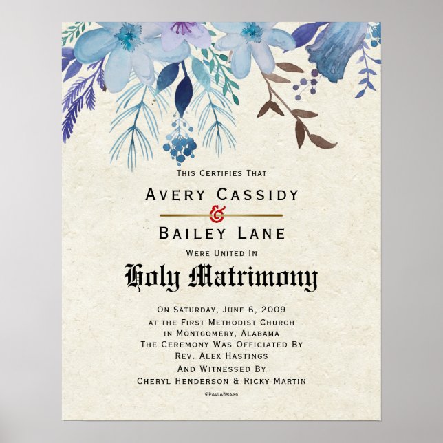 Holy Matrimony ♥ Wedding Certificate Poster (Vorne)