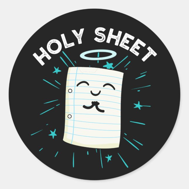 Holy Sheet Funny Halo Paper Pun Dark BG Runder Aufkleber (Vorderseite)