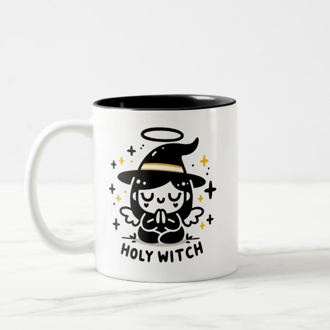 Holy Witch Praying Angel Halloween Mug | Two-Sided Zweifarbige Tasse (Links)