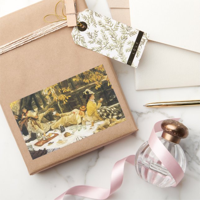 Holyday, the Picnic by James Tissot, Viktorianisch Rechteckiger Aufkleber (Schenken)