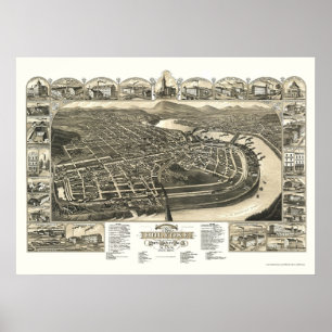 Holyoke, panoramische Karte MAs - 1881 Poster