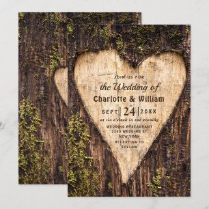 Holz Bark Herz Rustikale Hochzeit Einladung