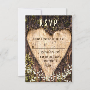 Holz Bark Herz Rustikale Hochzeit RSVP Karte