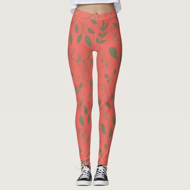 Holz Blätter Muster Leggings (Vorderseite)