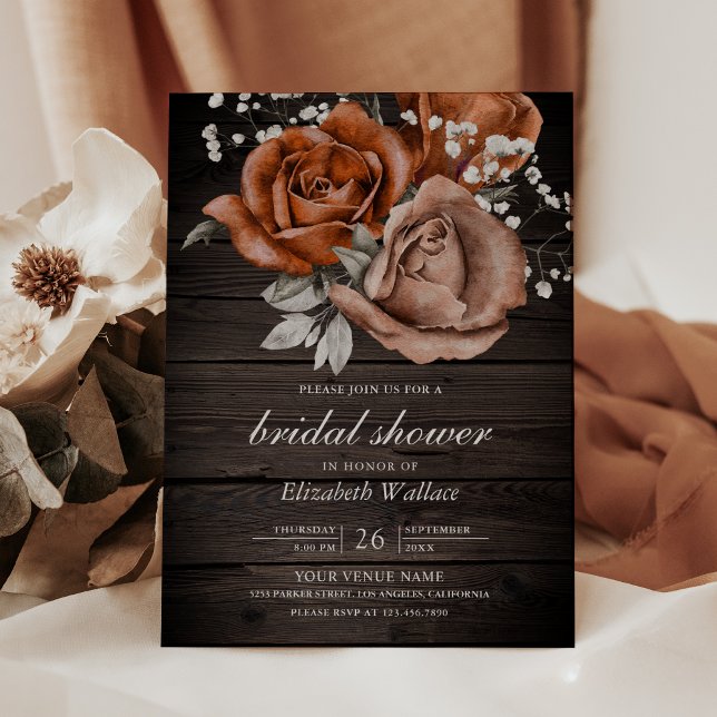 Holz Burnt Orange Rose Terracotta Brautparty Einladung (Von Creator hochgeladen)