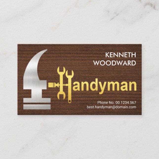 Holz Creative Silver Gold Handyman Hammer Visitenkarte (Vorderseite)