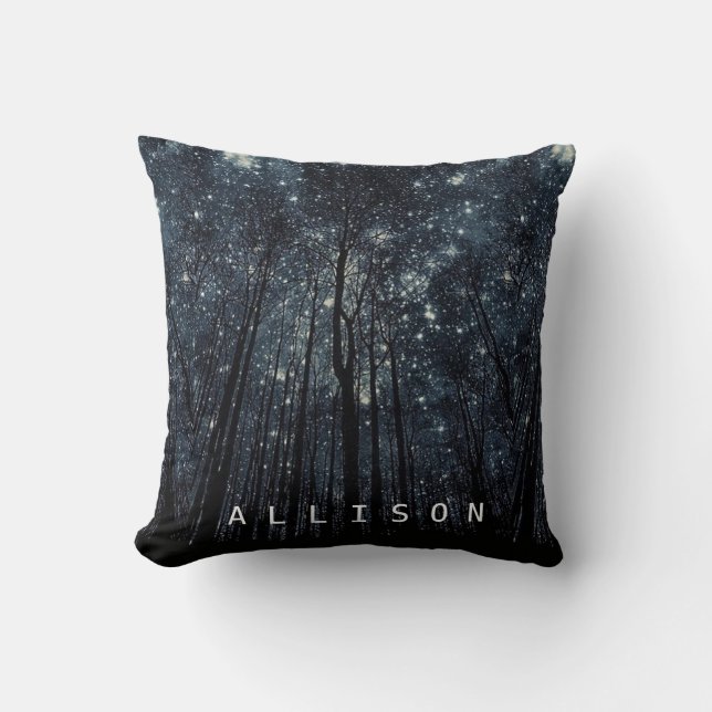 Holz-dunkle Nachtfunkelnde Stern-blauer Kissen (Vorderseite)
