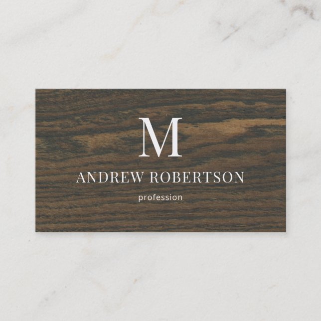 Holz Eichen Muster Monogramm QR Code Visitenkarte (Vorderseite)
