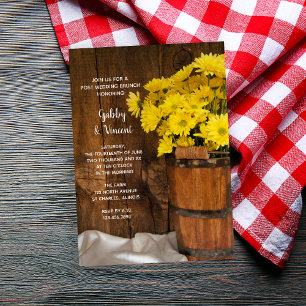 Holz-Eimer-Daisies Land Post Hochzeits-Brunch Einladung