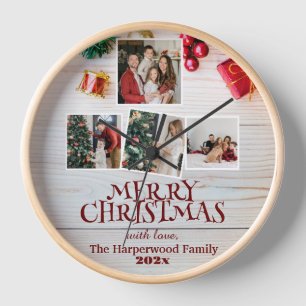 Holz einfaches elegantes Familien-Weihnachts-Fotok Uhr