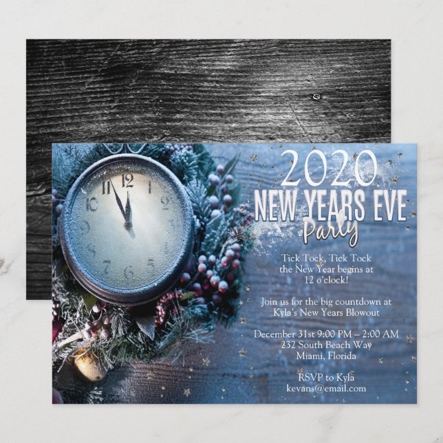 Holz Elegantes Silvester Party Einladung (Vorne/Hinten)