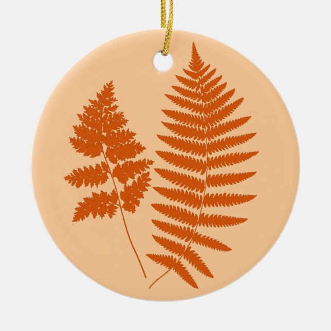 Holz-Fern-Muster, Mandarin & Light Orange Keramik Ornament (Vorne)