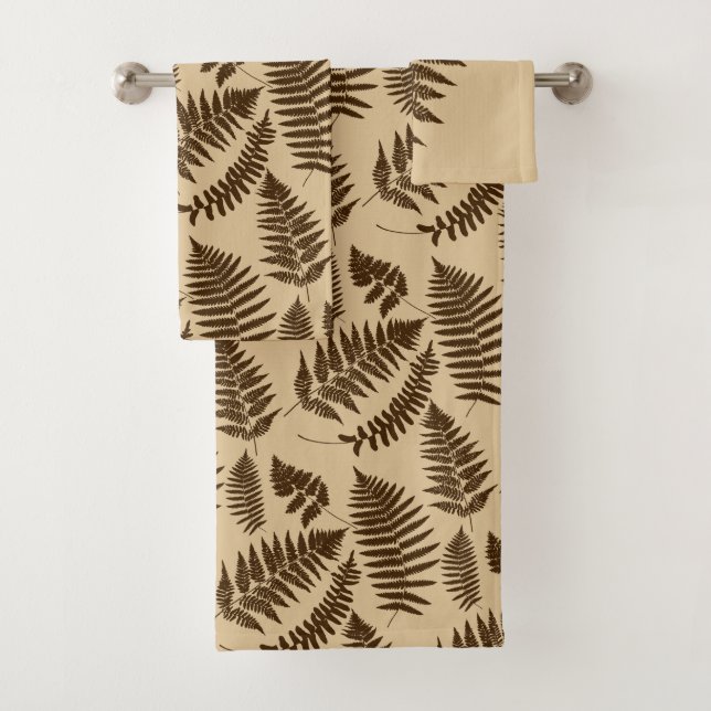 Holz-Fern-Muster, Schokoladenbraun und Beige Badhandtuch Set (Insitu)